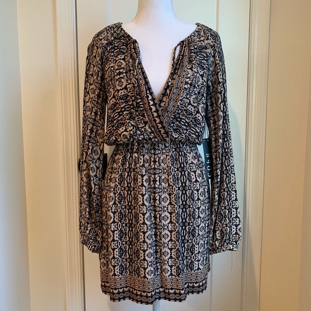 Cobe Black and Tan Long Sleeved Mini Dress Sm NWT
